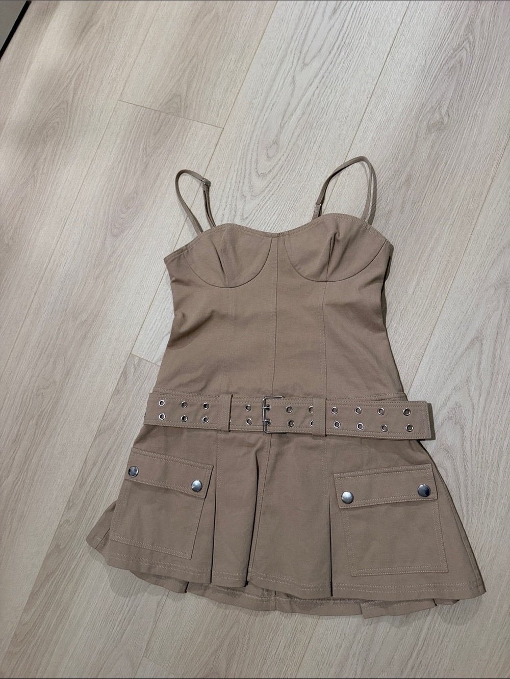 Lovers + Friends Tan Mini Dress with Belted Cargo Skirt